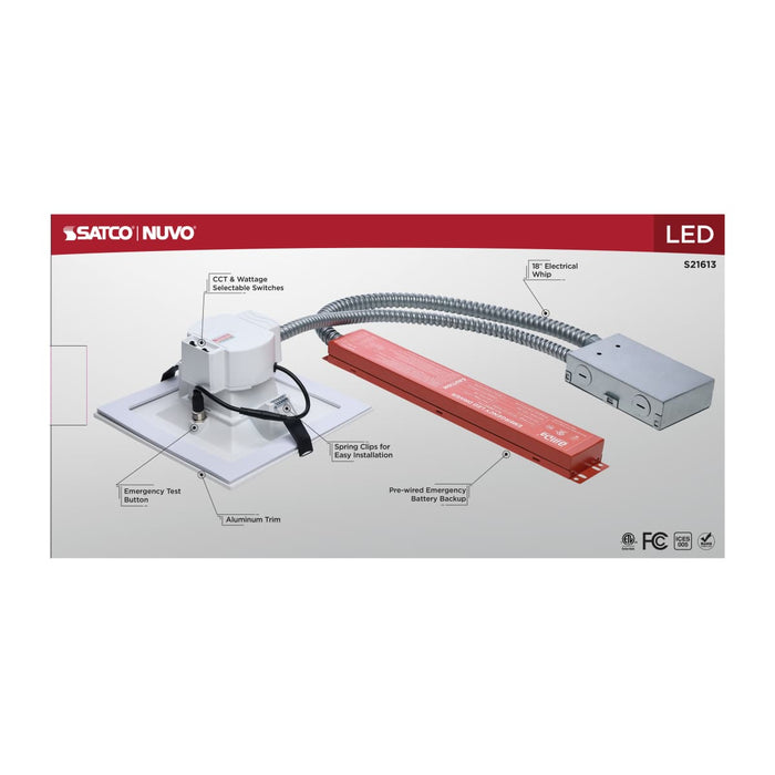 Commercial Downlight Retrofit Nuvo S21613 20.5W Field Selectable LED 6-Inch Commercial Downlight - Dual Dimming - Integrated Emergency Driver - Square - 120-347 Volt Nuvo