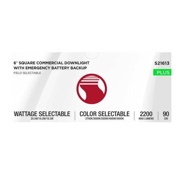 Commercial Downlight Retrofit Nuvo S21613 20.5W Field Selectable LED 6-Inch Commercial Downlight - Dual Dimming - Integrated Emergency Driver - Square - 120-347 Volt Nuvo