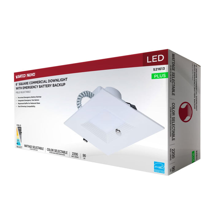 Commercial Downlight Retrofit Nuvo S21613 20.5W Field Selectable LED 6-Inch Commercial Downlight - Dual Dimming - Integrated Emergency Driver - Square - 120-347 Volt Nuvo