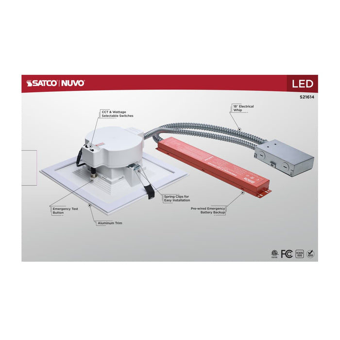 Commercial Downlight Retrofit Nuvo S21614 28W Field Selectable LED 8-Inch Commercial Downlight - Dual Dimming - Integrated Emergency Driver - Square - 120-347 Volt Nuvo