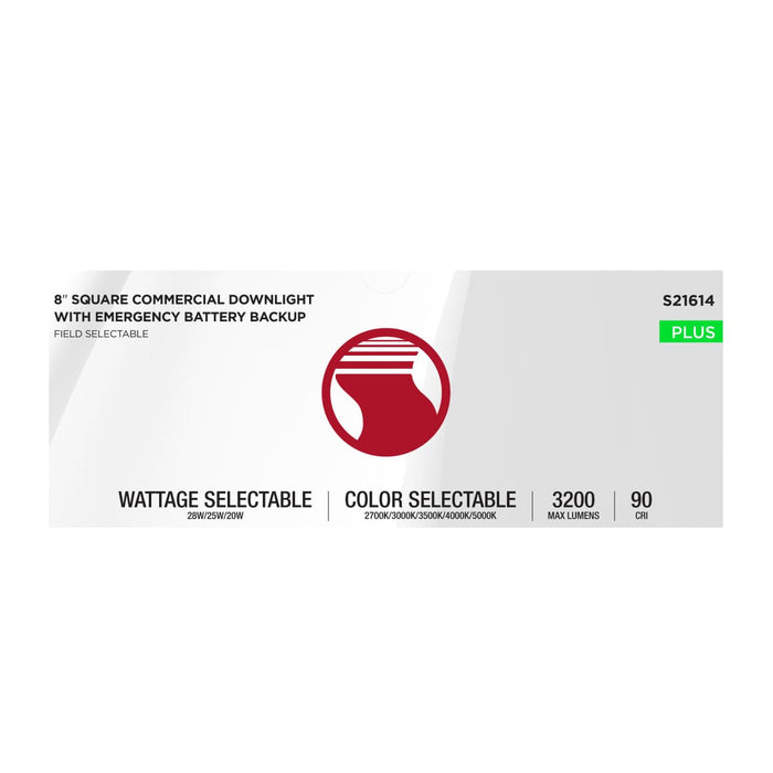 Commercial Downlight Retrofit Nuvo S21614 28W Field Selectable LED 8-Inch Commercial Downlight - Dual Dimming - Integrated Emergency Driver - Square - 120-347 Volt Nuvo