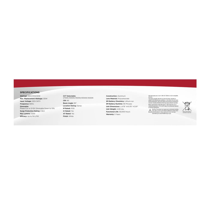 Commercial Downlight Retrofit Nuvo S21614 28W Field Selectable LED 8-Inch Commercial Downlight - Dual Dimming - Integrated Emergency Driver - Square - 120-347 Volt Nuvo