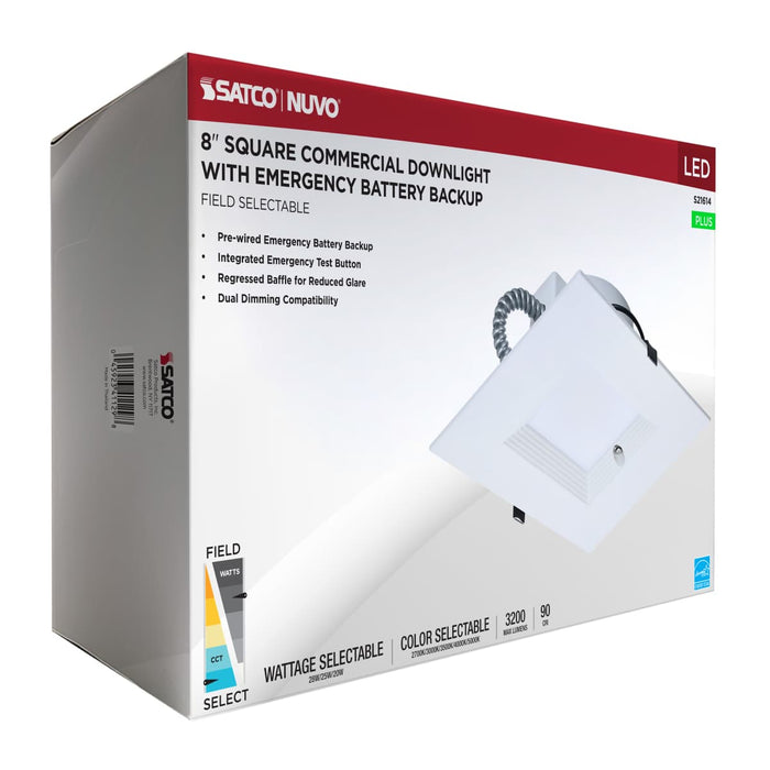 Commercial Downlight Retrofit Nuvo S21614 28W Field Selectable LED 8-Inch Commercial Downlight - Dual Dimming - Integrated Emergency Driver - Square - 120-347 Volt Nuvo