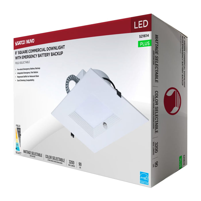 Commercial Downlight Retrofit Nuvo S21614 28W Field Selectable LED 8-Inch Commercial Downlight - Dual Dimming - Integrated Emergency Driver - Square - 120-347 Volt Nuvo