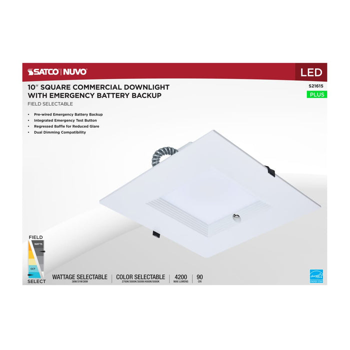 Commercial Downlight Retrofit Nuvo S21615 38W Field Selectable LED 10-Inch Commercial Downlight - Dual Dimming - Integrated Emergency Driver - Square - 120-277 Volt Nuvo
