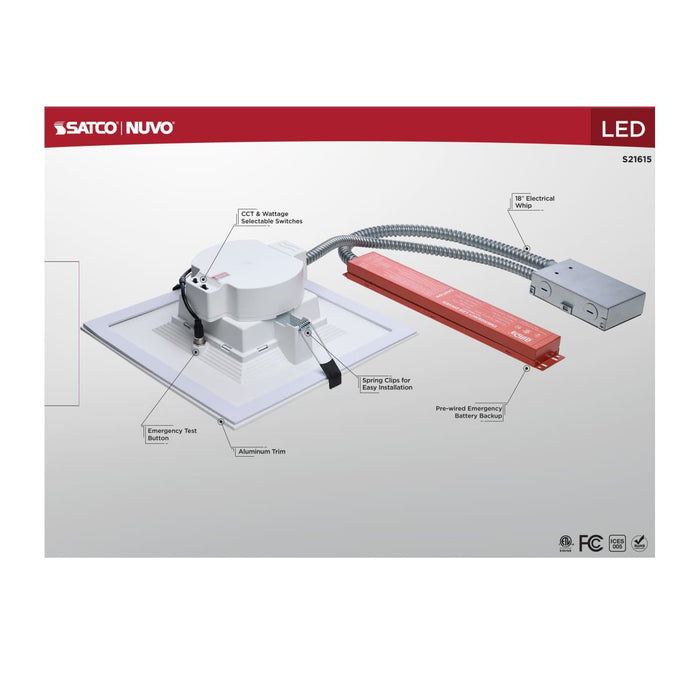 Commercial Downlight Retrofit Nuvo S21615 38W Field Selectable LED 10-Inch Commercial Downlight - Dual Dimming - Integrated Emergency Driver - Square - 120-277 Volt Nuvo