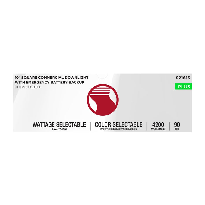 Commercial Downlight Retrofit Nuvo S21615 38W Field Selectable LED 10-Inch Commercial Downlight - Dual Dimming - Integrated Emergency Driver - Square - 120-277 Volt Nuvo