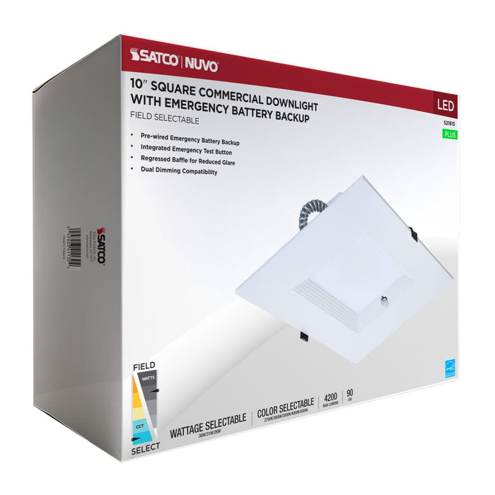 Commercial Downlight Retrofit Nuvo S21615 38W Field Selectable LED 10-Inch Commercial Downlight - Dual Dimming - Integrated Emergency Driver - Square - 120-277 Volt Nuvo