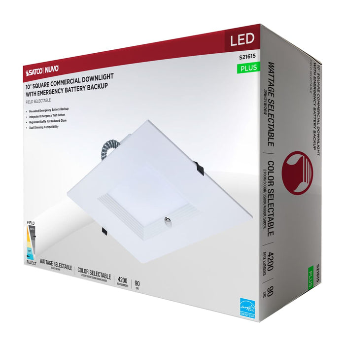 Commercial Downlight Retrofit Nuvo S21615 38W Field Selectable LED 10-Inch Commercial Downlight - Dual Dimming - Integrated Emergency Driver - Square - 120-277 Volt Nuvo