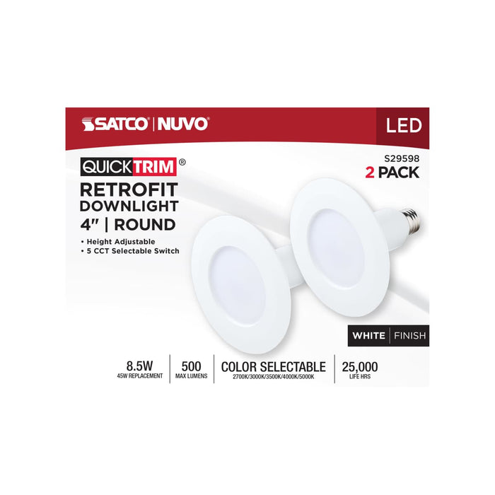 Downlight Retrofit Satco S29598 8.5 Watt LED Downlight Retrofit - 4 Inch - CCT Selectable - 120 Volt - 2 Pack Satco