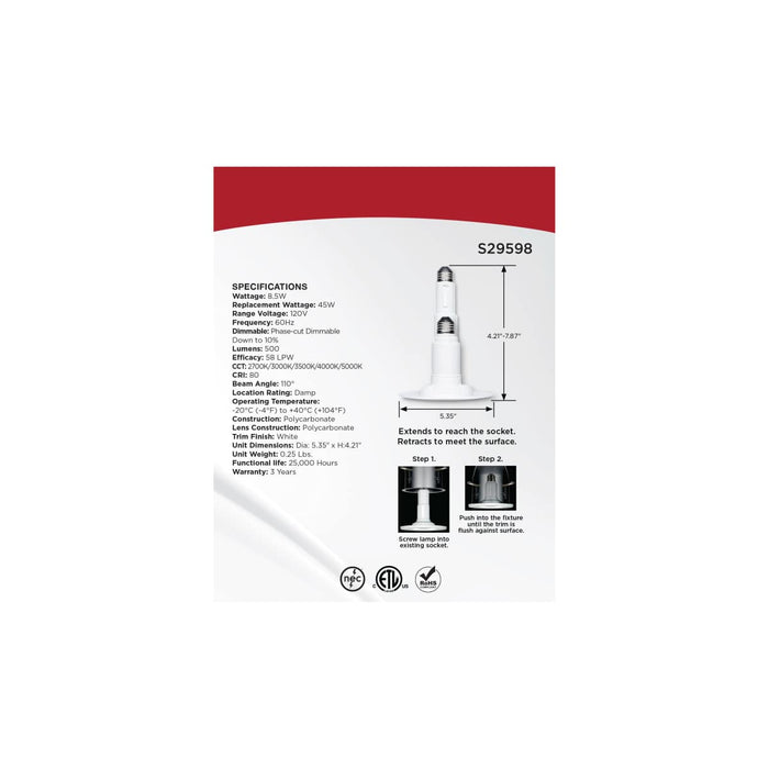 Downlight Retrofit Satco S29598 8.5 Watt LED Downlight Retrofit - 4 Inch - CCT Selectable - 120 Volt - 2 Pack Satco