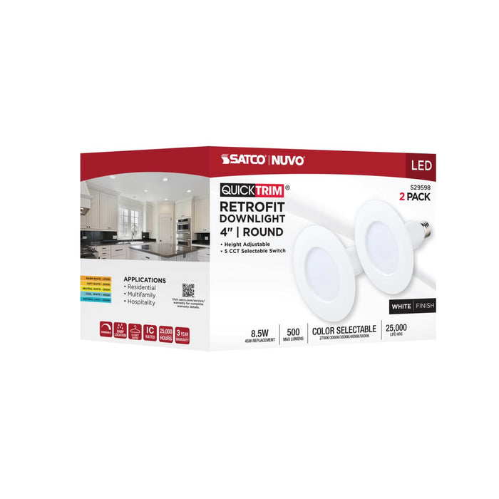 Downlight Retrofit Satco S29598 8.5 Watt LED Downlight Retrofit - 4 Inch - CCT Selectable - 120 Volt - 2 Pack Satco