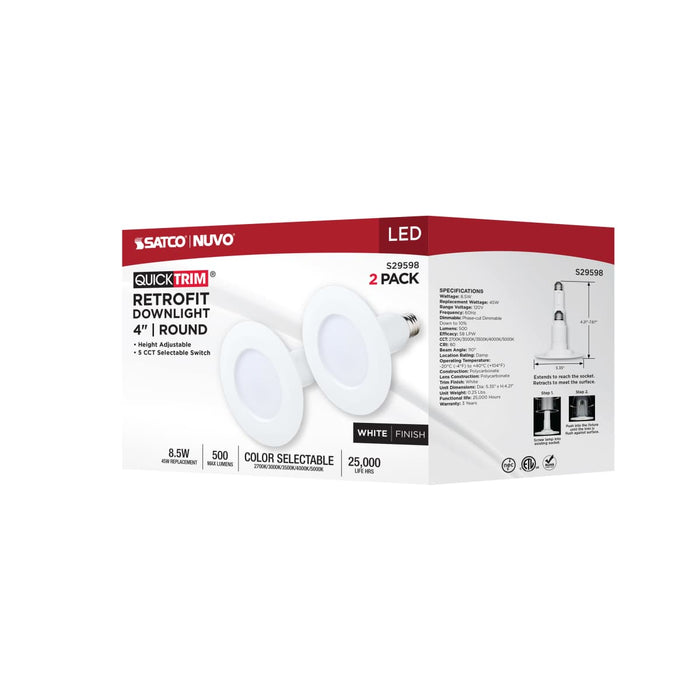 Downlight Retrofit Satco S29598 8.5 Watt LED Downlight Retrofit - 4 Inch - CCT Selectable - 120 Volt - 2 Pack Satco