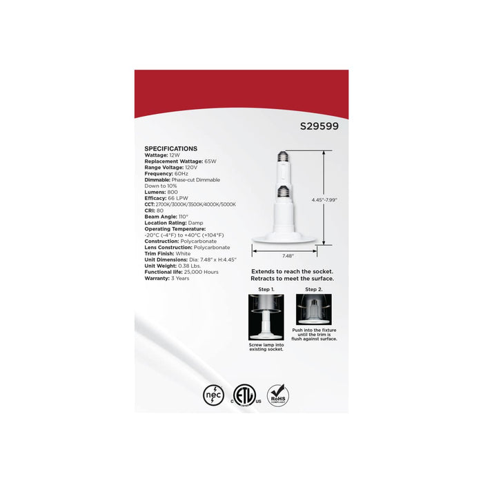 Downlight Retrofit Satco S29599 12 Watt LED Downlight Retrofit - 5-6 Inch - CCT Selectable - 120 Volt - 2 Pack Satco