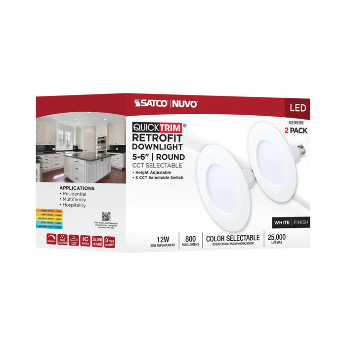 Downlight Retrofit Satco S29599 12 Watt LED Downlight Retrofit - 5-6 Inch - CCT Selectable - 120 Volt - 2 Pack Satco