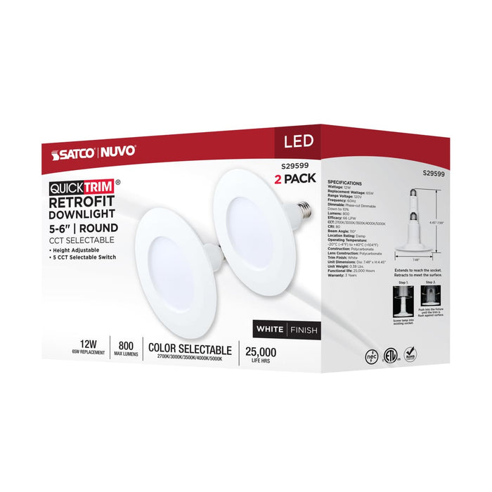 Downlight Retrofit Satco S29599 12 Watt LED Downlight Retrofit - 5-6 Inch - CCT Selectable - 120 Volt - 2 Pack Satco
