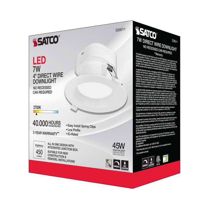 Direct Wire LED Downlight Satco S39011 7 watt LED Direct Wire Downlight - 4 inch: 2700K - 120 volt - Dimmable Satco