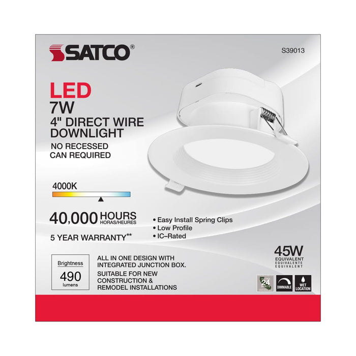 Direct Wire LED Downlight Satco S39013 7 watt LED Direct Wire Downlight - 4 inch - 4000K - 120 volt - Dimmable Satco