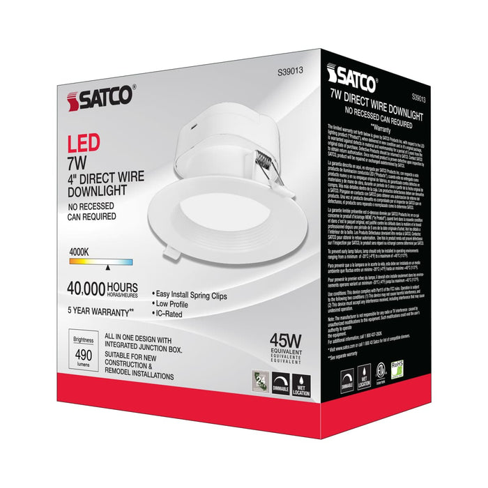 Direct Wire LED Downlight Satco S39013 7 watt LED Direct Wire Downlight - 4 inch - 4000K - 120 volt - Dimmable Satco