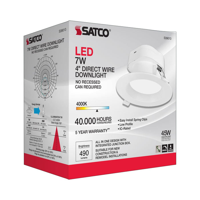 Direct Wire LED Downlight Satco S39013 7 watt LED Direct Wire Downlight - 4 inch - 4000K - 120 volt - Dimmable Satco