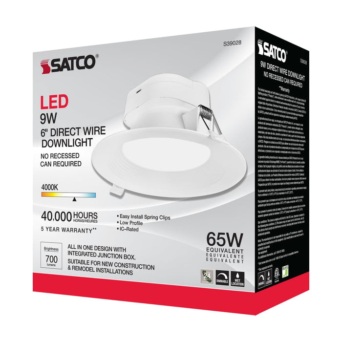 Direct Wire LED Downlight Satco S39028 9 watt LED Direct Wire Downlight - 5-6 inch - 4000K - 120 volt - Dimmable Satco