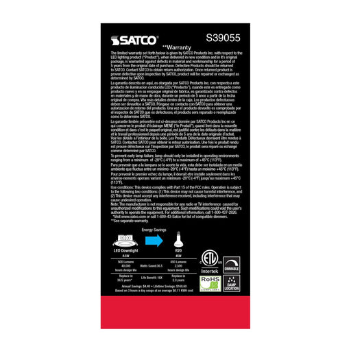 Direct Wire LED Downlight Satco S39055 8.5 watt LED Direct Wire Downlight - Edge-lit - 4 inch - 2700K - 120 volt - Dimmable Satco