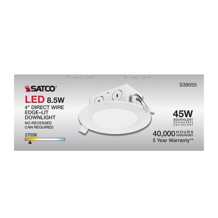 Direct Wire LED Downlight Satco S39055 8.5 watt LED Direct Wire Downlight - Edge-lit - 4 inch - 2700K - 120 volt - Dimmable Satco