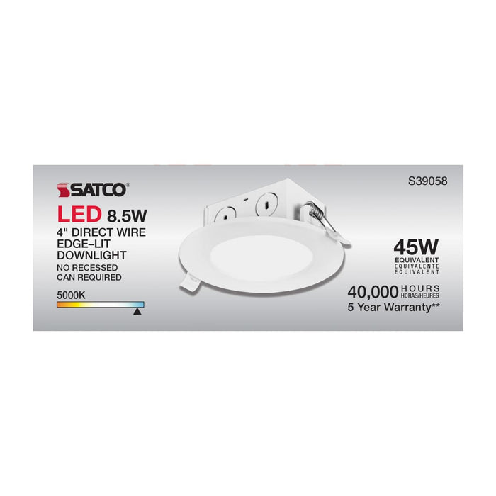 Direct Wire LED Downlight Satco S39058 8.5 watt LED Direct Wire Downlight - Edge-lit - 4 inch - 5000K - 120 volt - Dimmable Satco