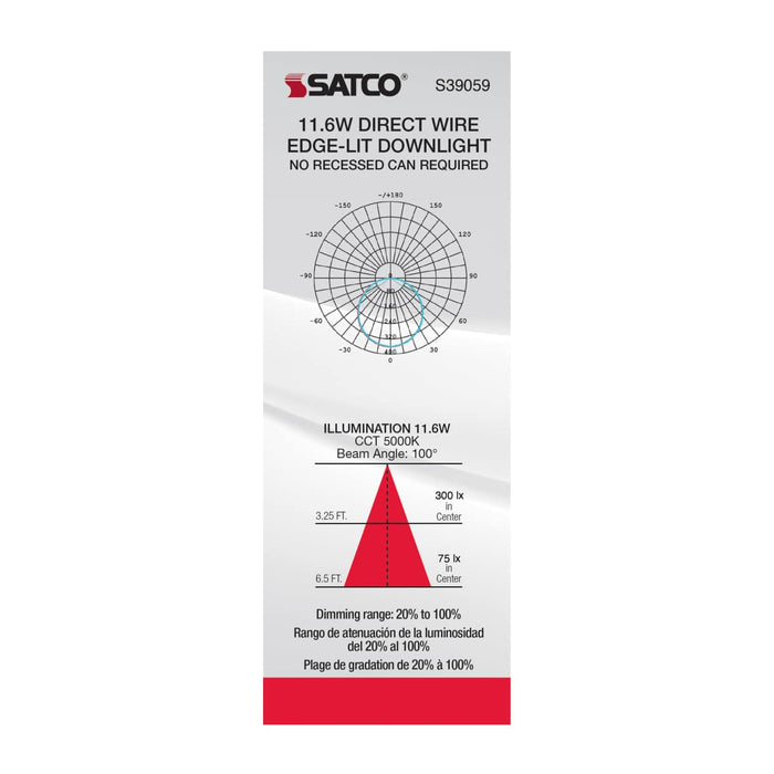 Direct Wire LED Downlight Satco S39059 11.6 watt LED Direct Wire Downlight - Edge-lit - 5-6 inch - 5000K - 120 volt - Dimmable Satco