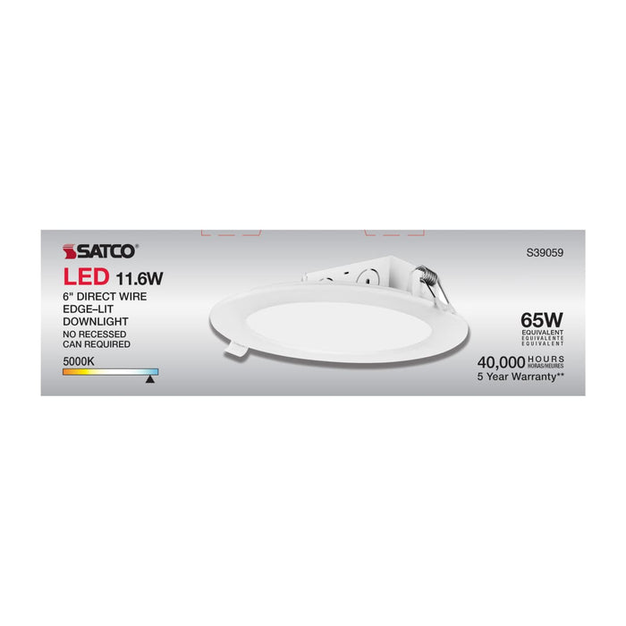 Direct Wire LED Downlight Satco S39059 11.6 watt LED Direct Wire Downlight - Edge-lit - 5-6 inch - 5000K - 120 volt - Dimmable Satco