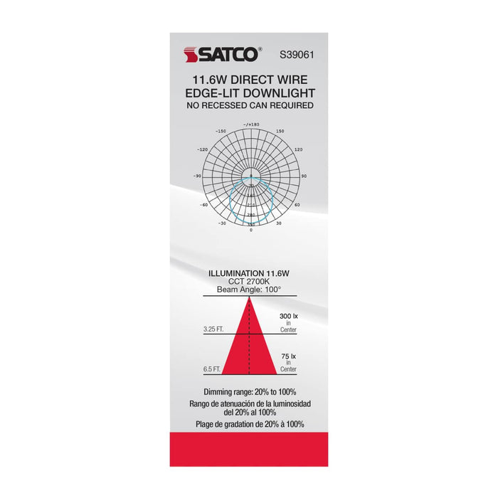 Direct Wire LED Downlight Satco S39061 11.6 watt LED Direct Wire Downlight - Edge-lit - 5-6 inch - 2700K - 120 volt - Dimmable Satco