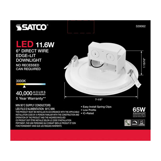 Direct Wire LED Downlight Satco S39062 11.6 watt LED Direct Wire Downlight - Edge-lit - 5-6 inch - 3000K - 120 volt - Dimmable Satco