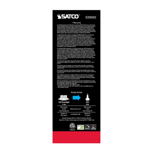 Direct Wire LED Downlight Satco S39062 11.6 watt LED Direct Wire Downlight - Edge-lit - 5-6 inch - 3000K - 120 volt - Dimmable Satco
