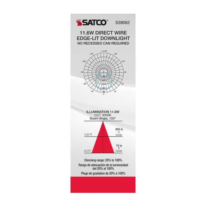 Direct Wire LED Downlight Satco S39062 11.6 watt LED Direct Wire Downlight - Edge-lit - 5-6 inch - 3000K - 120 volt - Dimmable Satco