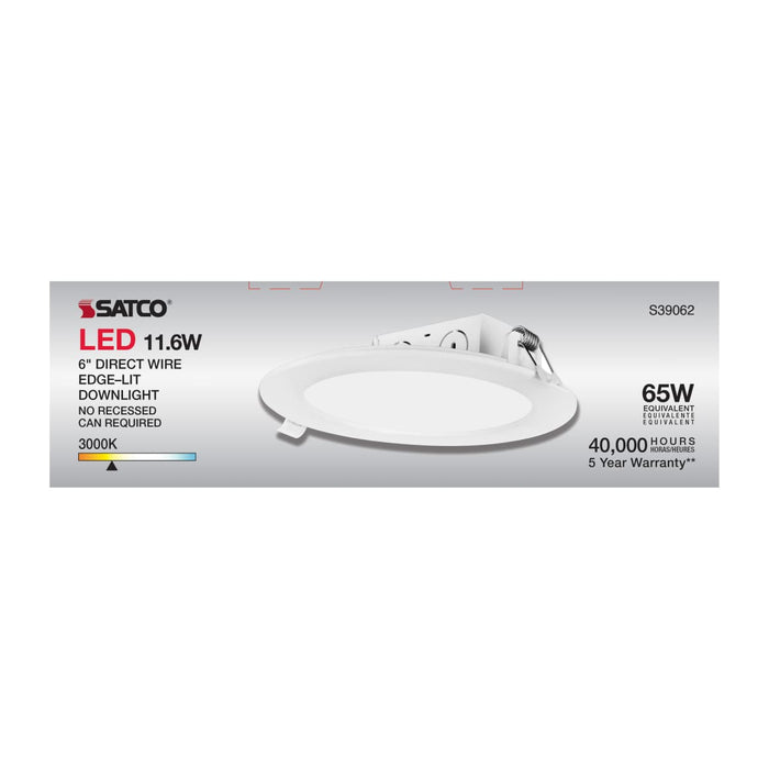 Direct Wire LED Downlight Satco S39062 11.6 watt LED Direct Wire Downlight - Edge-lit - 5-6 inch - 3000K - 120 volt - Dimmable Satco