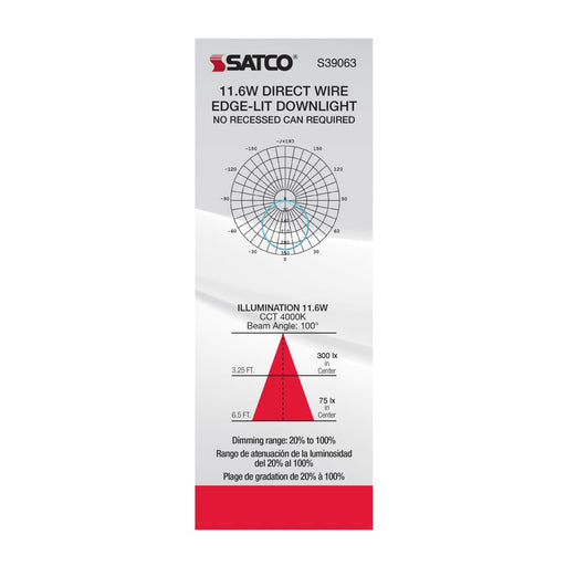 Direct Wire LED Downlight Satco S39063 11.6 watt LED Direct Wire Downlight - Edge-lit - 5-6 inch - 4000K - 120 volt - Dimmable Satco