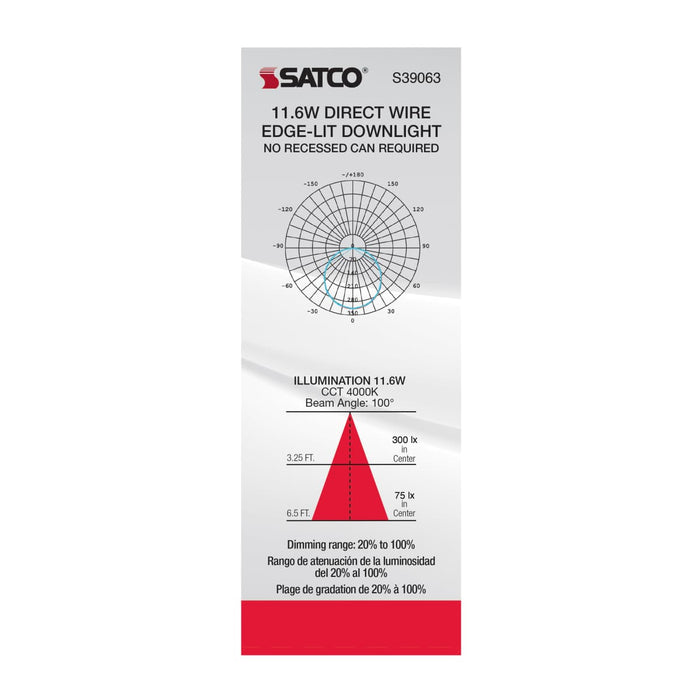 Direct Wire LED Downlight Satco S39063 11.6 watt LED Direct Wire Downlight - Edge-lit - 5-6 inch - 4000K - 120 volt - Dimmable Satco