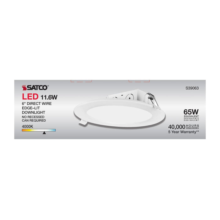 Direct Wire LED Downlight Satco S39063 11.6 watt LED Direct Wire Downlight - Edge-lit - 5-6 inch - 4000K - 120 volt - Dimmable Satco