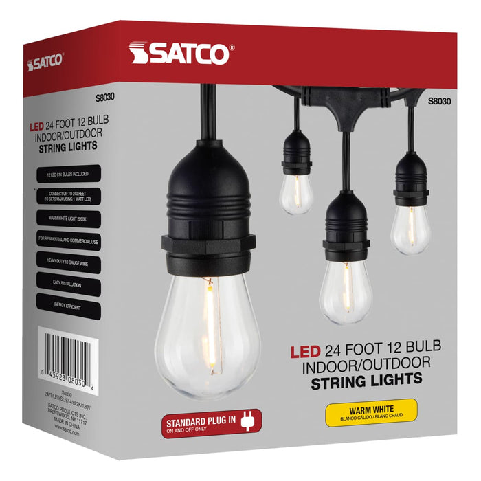 String Light Satco S8030 24Ft - LED String Light - Includes 12-S14 bulbs - 2200K - 120 Volts Satco