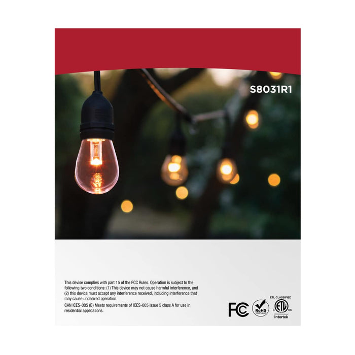 String Light Satco S8031R1 24 Foot LED String Light - 12-S14 Lamps - Medium Base - RGBTW - Infrared Remote - Black - 120 Volt Satco