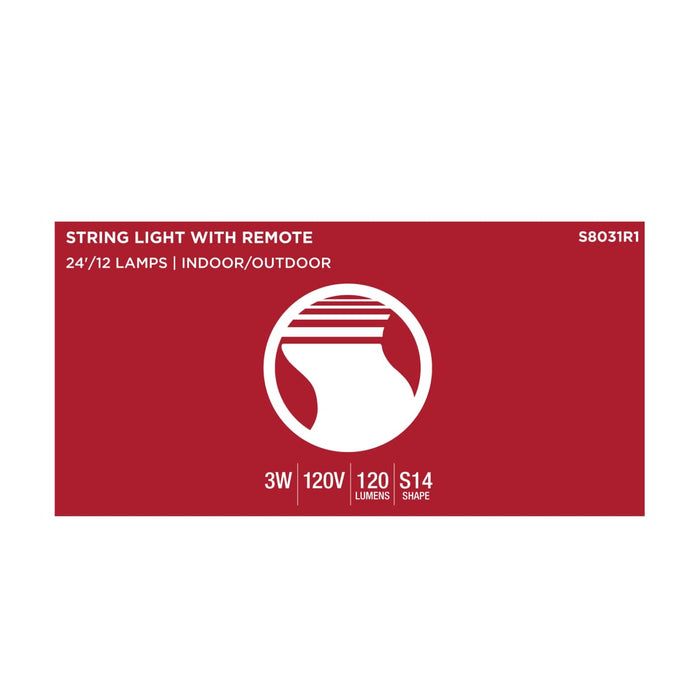 String Light Satco S8031R1 24 Foot LED String Light - 12-S14 Lamps - Medium Base - RGBTW - Infrared Remote - Black - 120 Volt Satco