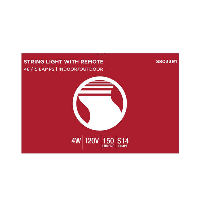 String Light Satco S8033R1 48 Foot LED String Light - 15-S14 Lamps - Medium Base - RGBTW - Infrared Remote - Black - 120 Volt Satco