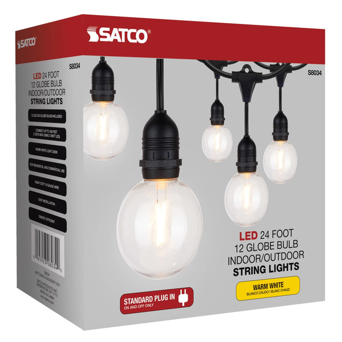 String Light Satco S8034 24Ft - LED String Light - Includes 12-G25 bulbs - 2200K - 120 Volts Satco
