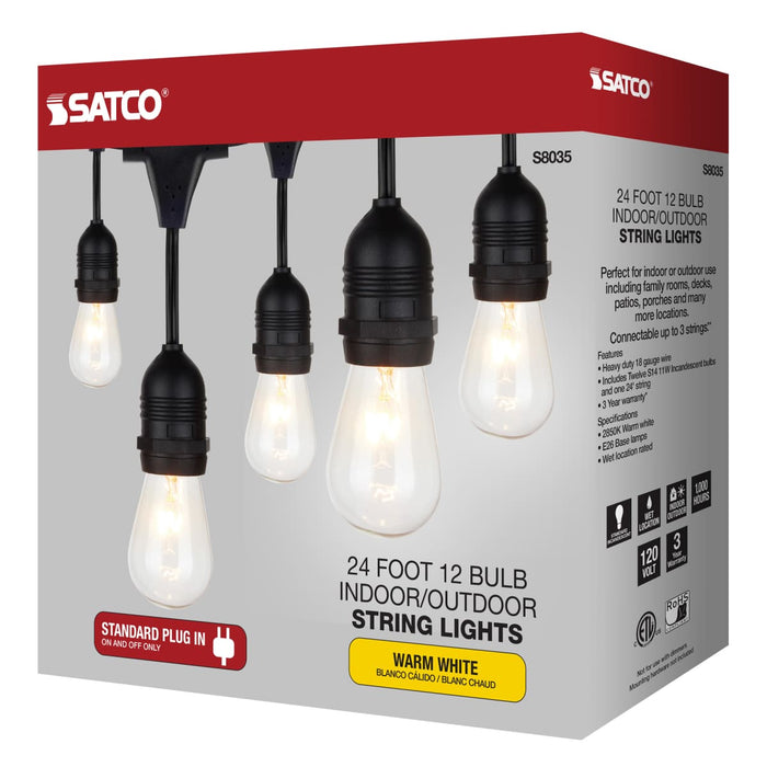 String Light Satco S8035 24Ft - Incandescent String Light - Includes 12-S14 bulbs - 120 Volts Satco