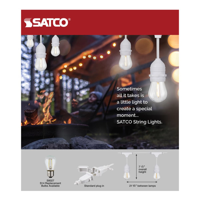 String Light Satco S8038 24Ft - LED String Light - Includes 12-S14 bulbs - 2200K - White Cord Satco