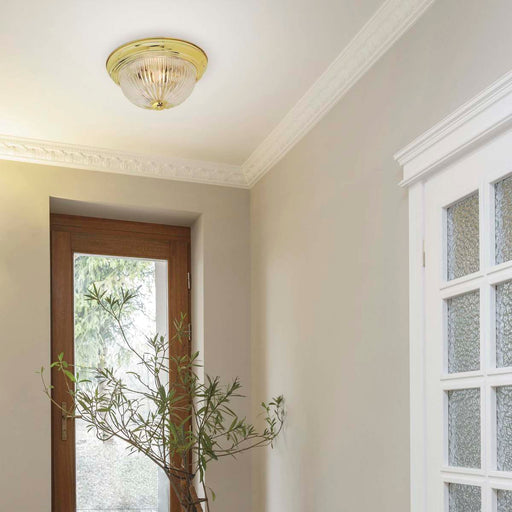 Flush Mount Nuvo SF76-091 2 Light - 11" Flush with Clear Ribbed Glass - Polished Brass Finish Nuvo