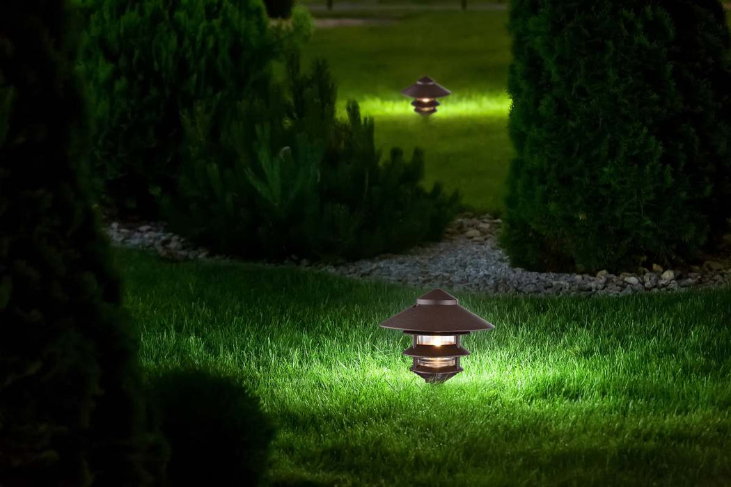 Post Lantern Nuvo SF76-637 Pagoda Garden Fixture - Large 10" Hood - 1 light - 3 Louver - Old Bronze Finish Nuvo