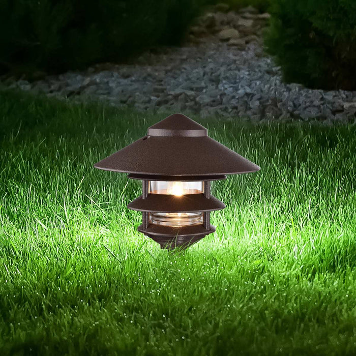 Post Lantern Nuvo SF76-637 Pagoda Garden Fixture - Large 10" Hood - 1 light - 3 Louver - Old Bronze Finish Nuvo
