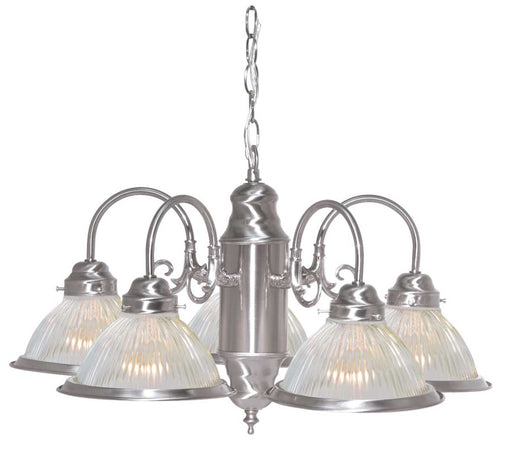 Chandelier Nuvo SF76-695 5 Light - 22" - Chandelier - With Frosted Ribbed Shades - Brushed Nickel Finish Nuvo