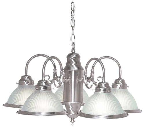 Chandelier Nuvo SF76-695 5 Light - 22" - Chandelier - With Frosted Ribbed Shades - Brushed Nickel Finish Nuvo